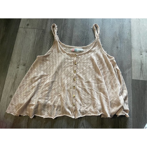 Free People FP Oversized Tank Top Size S Beige Patterned Top - Picture 1 of 5